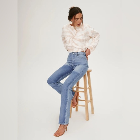 New! Reformation Cynthia Shadow High Rise Denim Patchwork Jeans in Niagara👖sz 31 - Picture 3 of 13